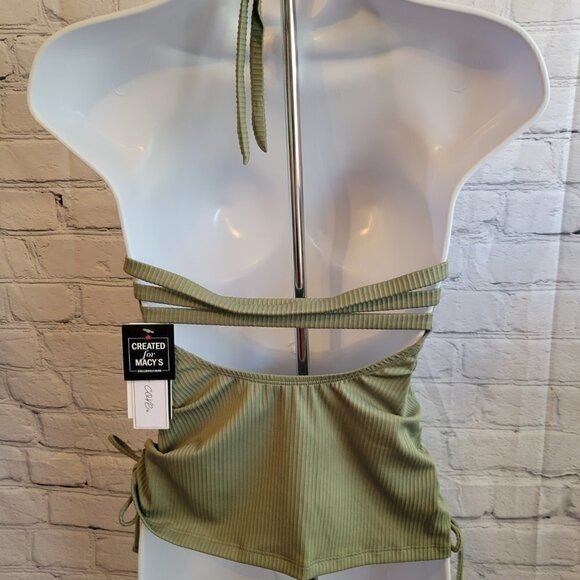 Salt + Cove Juniors' Ribbed Shirred Halter Tankini TOP ONLY - Picture 4 of 6